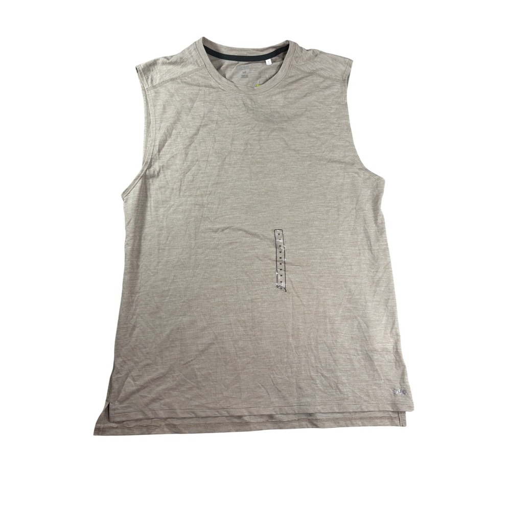 DSG Mens Sleeveless Training Tee Tan Heathered Stripe Muscle Tank Top Size M